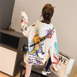 Women's Hoodies Sweatshirts Cool Kawaii Harajuku Japanese Sweatshirt Women Autumn Dragon Print Long Sleeve Pullover Loose Jumper Hoodie Females 230106