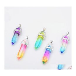 Charms Colorf Glass Hexagon Prism Rainbow Pendant For Necklace Jewellery Making Women Men Wholesale Drop Delivery Findings Components Dhoky