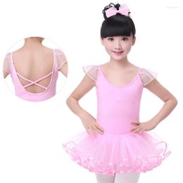 Stage Wear Pink Cotton Ballet Dress Kids Short Sleeve Dance Costume Girls Clothes Children Gymnastics Leotard Tutu Dancewear