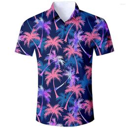 Men's Casual Shirts Summer Harajuku Short Sleeve Beach Palm Trees Flamingo 3D Printed Hawaiian Shirt Mens Drop