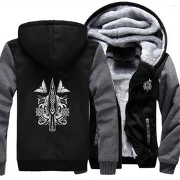 Men's Hoodies Season Viking War Spear Casual Outdoor Coat Men Printed Street Sweatshirt Winter Warm Thick Fitted Black Jackets