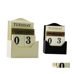 Christmas Decorations Diy Wood Desk Calendar Retro Vintage Block Perpetual Wooden Environmental Office Home Decor Black White1 Drop Dhxaf