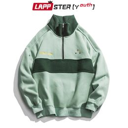 Men s Hoodies Sweatshirts LAPPSTER Youth Harajuku Patchwork Turtleneck Pullover Mens Colour Block Korean Fleece Streetwear Clothes 230106