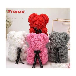 Decorative Flowers Wreaths Drop Teddy Bear Rose Flower 25Cm Artificial Soap Foam Of Roses Year Gifts For Women Valentines Gift Del Dh4Uf