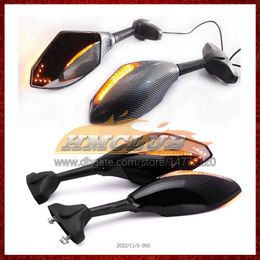 2 X Motorcycle LED Turn Lights Side Mirrors For KAWASAKI NINJA ZX9R ZX-9R ZX900 ZX 900 9R 9 R 900CC 98 99 1998 1999 Carbon Turn Signal Indicators Rearview Mirror 6 Colours