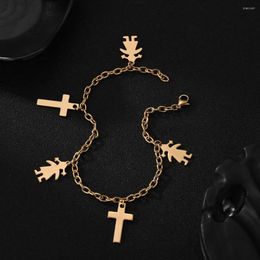 Anklets 1Pc Gold Color Cross Charms Anklet For Women Stainless Steel Girl Summer Beach Ankle Bracelet Foot Chain Jewelry
