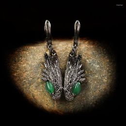 Dangle Earrings CHARLINLIOL Vintage Black Gold Crystal Feather Banquet Temperament Silver Colour Italy Jewellery For Women