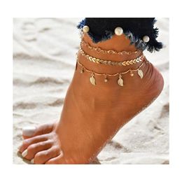 Anklets 3Pcs/Set For Women Foot Accessories Summer Beach Sandals Bracelet Ankle On The Leg Female Drop Delivery Jewelry Dhvat
