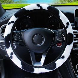 Steering Wheel Covers Cute Cow Fashion Car Cover Protector Warm Thick Soft Plush Interior Decoration Automotive Accessories Universal