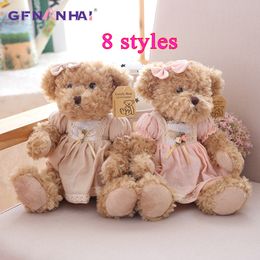 Plush Dolls 2 pcs lot 26cm Lovely Couple Teddy Bear With Cloth Toys Stuffed Toy Kids Baby Children Girl Birthday Christmas Gift 230106