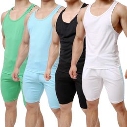 Undershirts Mens Sets Cotton Sleeveless Tank Tops Shorts Casual Sports Fitness Outfits Underwear Loose Sleepwear Summer Suits