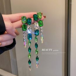 Dangle Earrings Green Crystal Hanging Wedding Jewellery Handmade Rhinestone Long Fringed Big Drop Accessories For Girl