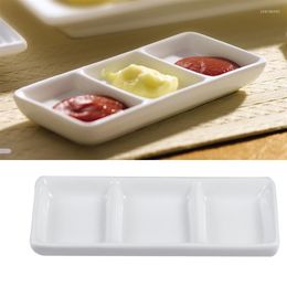 Plates 6 / 8.5 Inch Pure White Ceramic 3-Compartment Appetizer Serving Tray Rectangular Divided Sauce Dishes For Spice Dish Soy