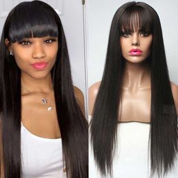 Hot Lace Wigs 28 Inch Straight Human Hair with Bangs Short Bob Full Machine Made Brazilian 221212