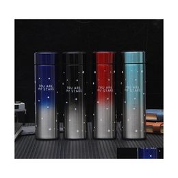 Water Bottles Gradients Temperature Control Vacuum Cup Stars Pattern Winter Stainless Steel Smart Thermos Cups 500Ml Gift Customised Dhhkq