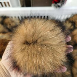 Berets Natural DIY Fur Pompon Ball For Cap Bag Scarf Accessories Pompom Raccoon Pom Hat Beanies 13-15cm