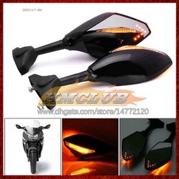 2 X Motorcycle LED Turn Lights Side Mirrors For KAWASAKI NINJA ZX 14R 14 ZX-14R ZX14R 2006 2007 2008 2009 2010 2011 Carbon Turn Signal Indicators Rearview Mirror 6 Colours