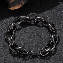 Link Bracelets Vintage Stainless Steel Chain Men Punk Hiphop Wrist Jewellery Fashion Male Bangles Hand Boyfriend Gift GS0118