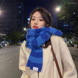 Scarves Women Knitted Scarf Korean Style Striped Neckerchief Winter Wool Neck Wrap Warm Foulard Thick Muffler Bandana 2023