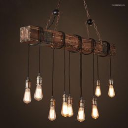 Chandeliers 10 Light Source Wood Living Dining Room Bedroom LOFT Cafe Industrial Vintage Decoration Retro Pendant Lamp Chandelier