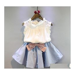 Clothing Sets 28 Years Kids Clothes For Girls The Bow Skirt And Lace Top Summer Suit Korean Style Childrens Baby Toddler Set 435 Y2 Dhgb3