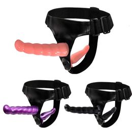 Sex Toy Double Penis Dual Ended Strapon Ultra Elastic Harness Belt Strap On Dildo Adult for Woman Couple Anal Soft