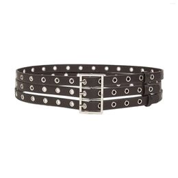 Belts PU Leather Punk Waist Belt Costume Accessories Band Width 2.36inch Rock Strap Three Grommet For Corset Jeans Skirt