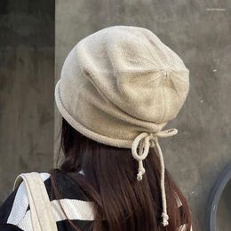 Berets Big Size Stacking Hat Female Autumn Winter Ins Korean Versatile Warm Curling Drawstring Knitted Cold Fashion Beanie