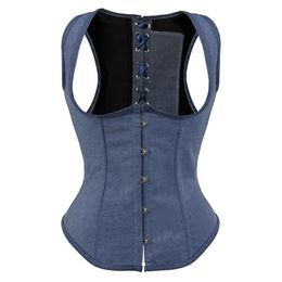 Bustiers & Corsets And Corselet Denim Jean Corsage Slimming Underbust Top Bustier Vest Sexy Lingerie Straps Plus S