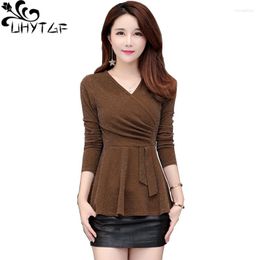 Women's T Shirts UHYTGF Fashion 5XL Big Size Top Female V-Neck Sexy Spring Autumn Shirt Tops Ladies Long Sleeve Pullover Women's Tee 332