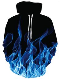 Men's Hoodies Warm Winter Fleece Pullover For Men Women 3D Printed Smog Fire Hoodie Sweatshirts Youth Bro Fashion Navy Blue Flaming