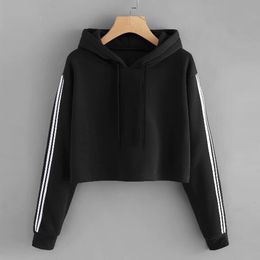 Women's Hoodies Sweatshirts Fashion Women Crop Top Solid Lace Up Drawstring Long Sleeve Sweatershirt Female Tops 230106