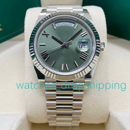 Super Factory 41mm Mens Watch Green Roman Dial Fluted Bezel Automatic Mechanical Fine Steel Concealed Folding Clasp Self-Winding Sapphire Glass Sport Wristwatch