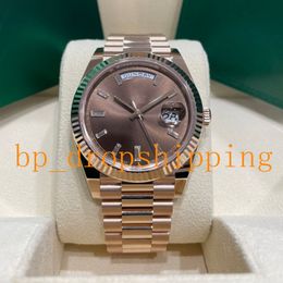 2023 New 41MM Mens Watch Sapphire Glass Chocolate Dial Fluted Bezel Ice Out Automatic Mechanical Movement Stainless Steel President St9 Wristwatches