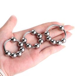 sex toys penis ring Stainless steel lock sperm prepuce stop six beads metal