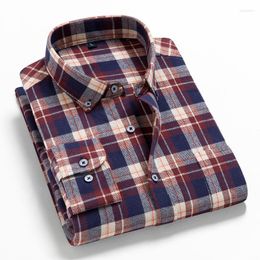 Men's Casual Shirts Cotton Men's Long Sleeve Button Shirt Flannel Plaid Spring Autumn Soft Comfortable Men Social Outerwear Retro