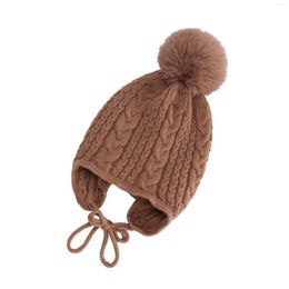 Berets Toddler Infant Boys Girls Winter Skull Cap Fleece Lined Knitted Kids Hat With Earflap Hats Pom-Pom