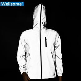 Men's Jackets Men Full Reflective Windbreaker Hip Hop Streetwear Noctilucent Hooded Jacket Waterproof Male Coats Mens
