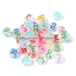 Acrylic Plastic Lucite 500Pc/Lot Dia.7Mm Colorf Letters Acrylic Beads A Z Alphabet Spacer Charm Bead Fit For Diy Bracelet Necklace Dhedp