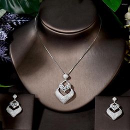 Necklace Earrings Set Fashion Classic 2pcs Cubic Zircon Jewelry Geometric Design Earring For Women Wedding Ensemble De Bijoux N-1667