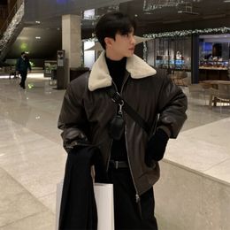 Men's Jackets Winter Warm Fashion Coffee Black Thickened Leather Streetwear Korean Loose Short Coat s Parker Clothes 230106