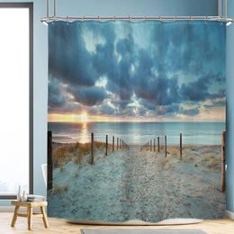 Shower Curtains Ocean Beach Curtain Sunset Summer Sunrise Hawaiian Scenic Blue Sky Seaside Cool Sea Landscape Sand Decor Fabric Bathroom