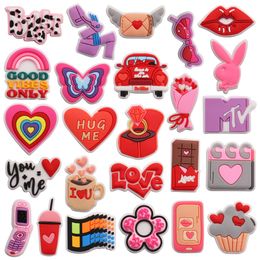 Wholesale 100Pcs PVC Happy Valentine's Day Hello Gorgeous Soul Mate Shoe Charms Girls Woman Buckle Decorations For Backpack Button Clog