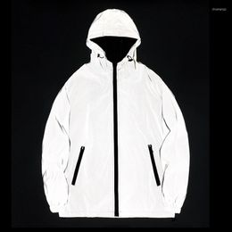 Racing Jackets Hooded Reflective Jacket Men Harajuku Windbreaker 3MReflective Streetwear Night Flash Cycling Couple Oversize