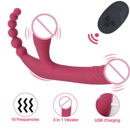 Beauty Items 3 IN 1 sexy Toys for Couple Women Dildo Vibrator Vaginal Anal Beads Artificial Penis Gay Men Butt Plug Adult Games Erotic Product