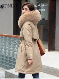 Women's Down Parkas Winter Plush Cotton Jacket Thick Coat with Hood Oversized Midi Long Wool Collar Warm Padded Coats 230107