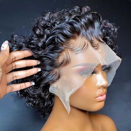 Nxy Lace Wigs Pixie Cut Short Bob Curly Human Hair Cheap 13x1 Transparent for Women Pre Plucked 230106