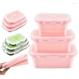 Dinnerware Sets Set Of 3 Silicone Folding Bento Box Collapsible Portable Lunch Container Bowl