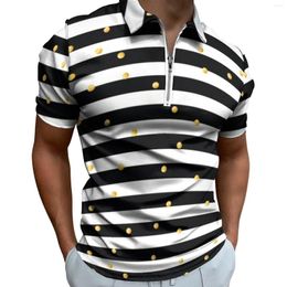 Men's Polos Gold Dots And Stripes Casual Polo Shirt Modern Art Print T-Shirts Man Short Sleeve Design Summer Vintage Oversize Clothing