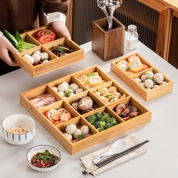 Plates Creative Pot Vegetable Tray Grid Plate Platter Household Bamboo And Wood Restaurant Tableware Storage Serving